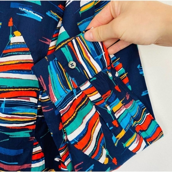 Soft Surroundings Sail Away Button Down Blouse Small Multicolor Nautical Playful - Picture 4 of 10